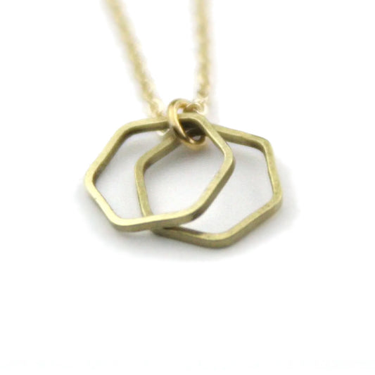 Double Tiny Hexagon Brass Necklace